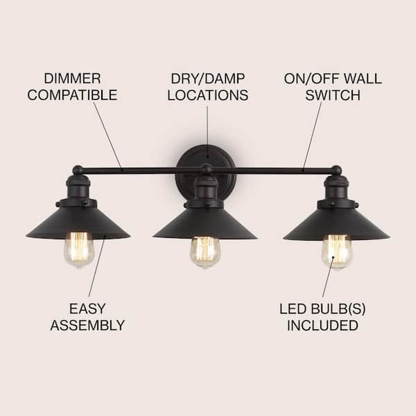 July 26.5 in. 3-Light Metal Oil Rubbed Bronze Vanity Light