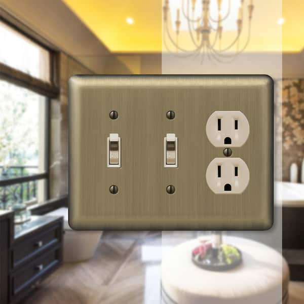 Brass 3-Gang 2-Toggle/1-Duplex Wall Plate (1-Pack)