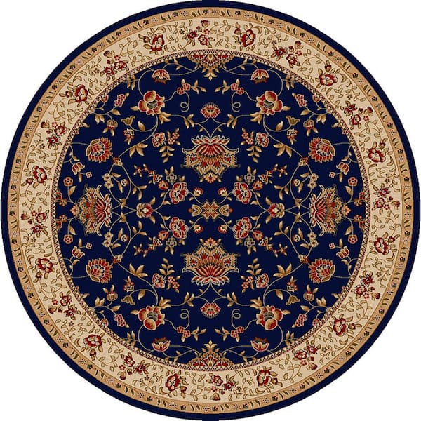 Como Navy 8 Ft. Round Traditional Oriental Floral Area Rug 1597 1456 