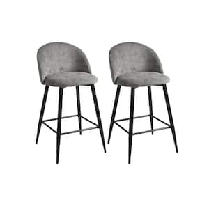 26.4 in. Gray Low Back Metal Counter Height Bar Chair with Fabric Seat Set of 2