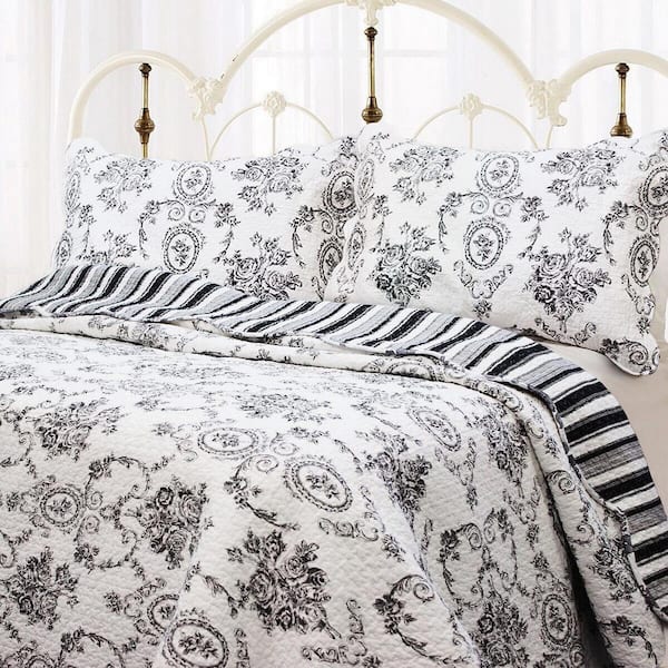 Cozy Line Home Fashions Monochrome, Black And White Toile Bedding King Size