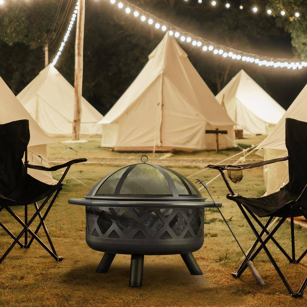 30" Black Steel Mesh Wood Burning Fire Pit