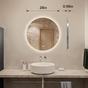 28 in. W x 28 in. H Round Frameless LED Light with 3-Color and Anti-Fog Wall Mounted Bathroom Vanity Mirror