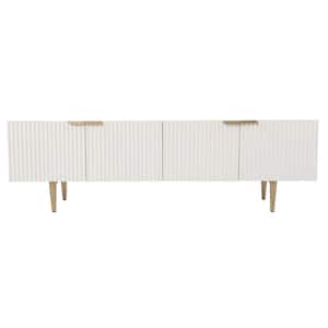 Pilston 60 in. White Standard Rectangle Wood Console Table with Double-Door Cabinets and Cord Management Openings