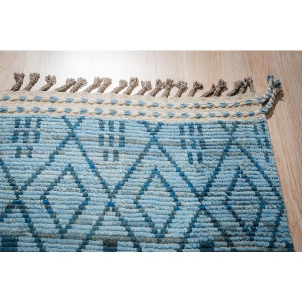 Blue 6 ft. x 9 ft. Hand-Knotted Wool Contemporary Geometric Marrakech Handspun, Stylish and Elegant Rug, Area Rug