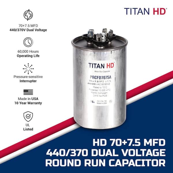 H7-CP コンプリート TITAN HD 70 Plus 7.5 MFD, 440-Volt/370-Volt Dual Voltage Round Run