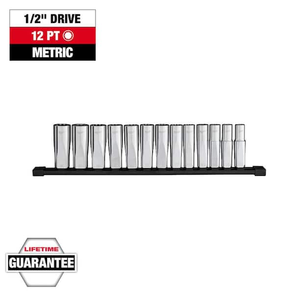 Milwaukee 1/2 in. Drive Metric Deep Well 12-Point Socket Set (13-Piece)