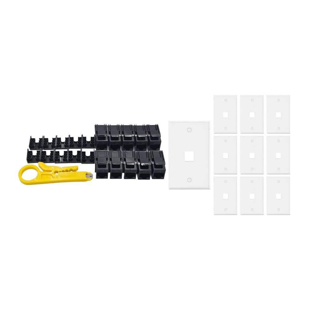 10-Pack 1-Gang White Keystone Plastic Wall Plates 1-Port and 10 Cat 6A RJ45 Keystone Jacks Black price history on PriceWatchPro