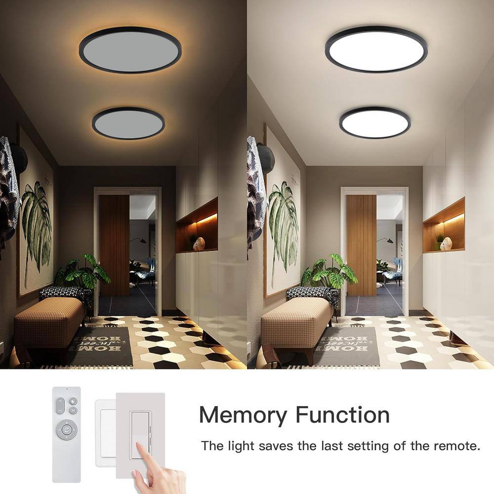Black Adjustable LED Round Flush Mount Ceiling Light with Remote