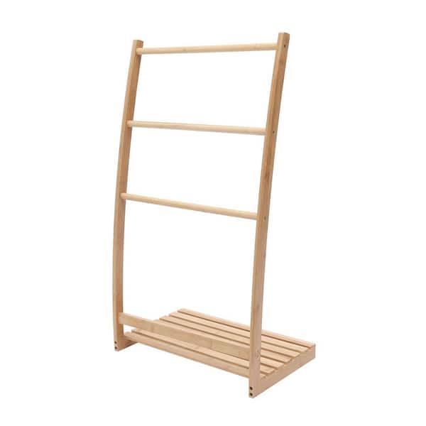 YIYIBYUS Bamboo Freestanding 1-Tier Shelving Unit with 3 Towel Rod (19.69 in. W x 33.27 in. H x 12.48 in. D)