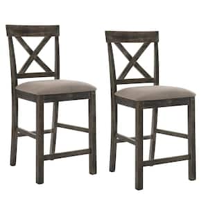 41.34 in. H Gray Wooden Counter Height Chair with X Shaped Backrest and Built in Footrest (Set of 2)