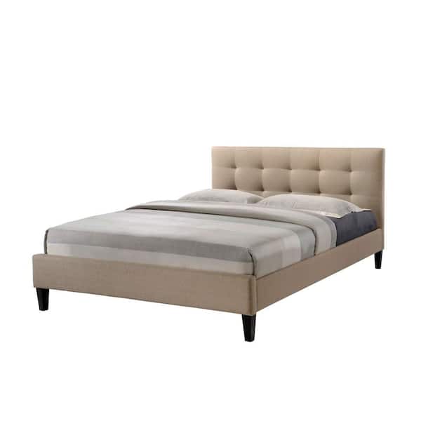 luxeo Hermosa Beige Queen Upholstered Platform Bed