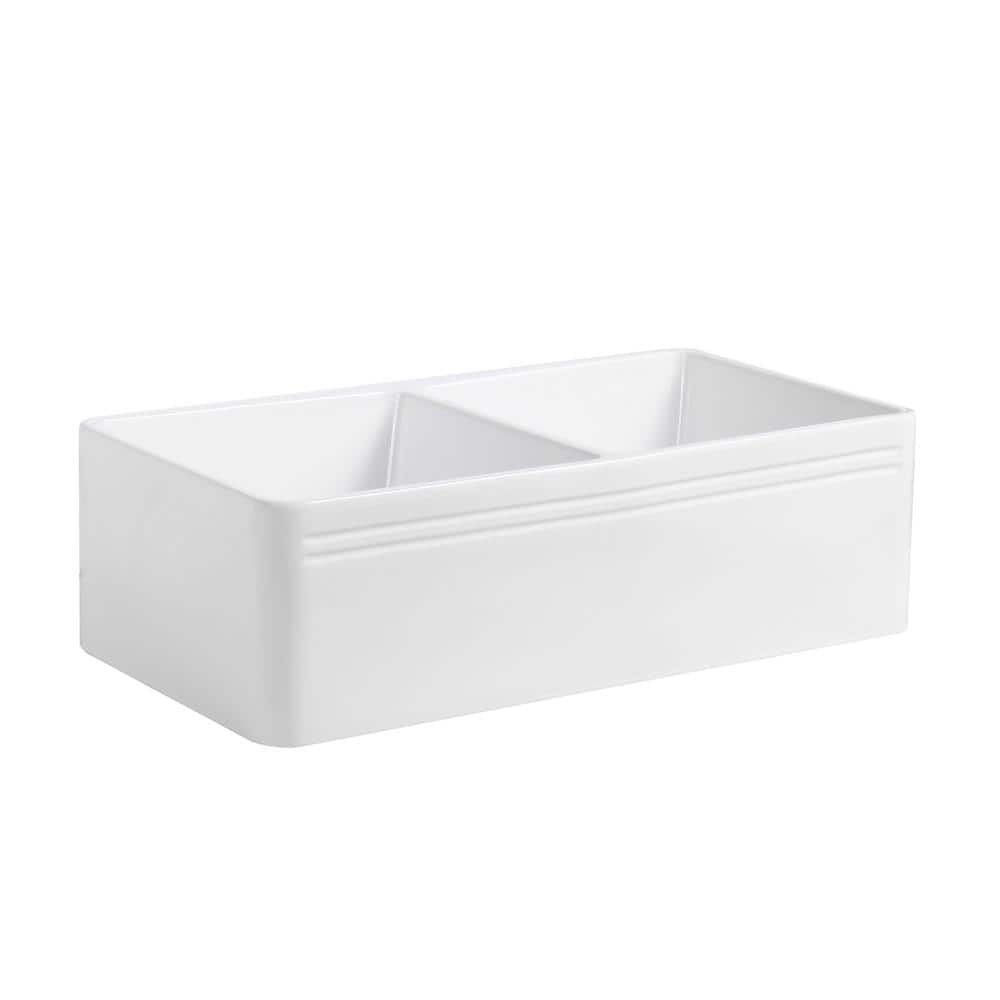 Cremona 33'' White Fireclay Double Bowl Farmhouse Sink