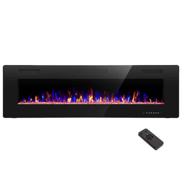 Elexnux 60 in. Wall Mounted Electric Fireplace with Remote Control, Timer and Touch Screen in Black