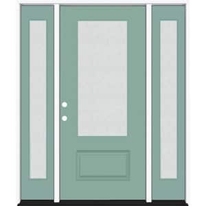 Legacy 64 in. x 80 in. 3/4 Lite Rain Glass RHIS Primed Quarry Finish Fiberglass Prehung Front Door with dB 12 in. SL