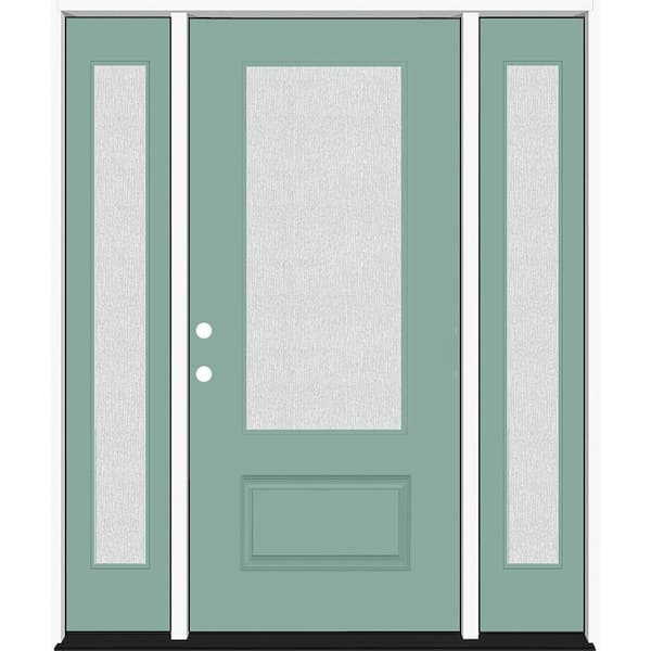 Legacy 68 in. W. x 80 in. 3/4-Lite Rain Glass RHIS Primed Quarry Finish Fiberglass Prehung Front Doorn Db. 14 in. SL