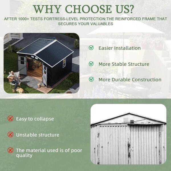 10 ft. W x 8 ft. D Outdoor Waterproof Metal Storage Shed with