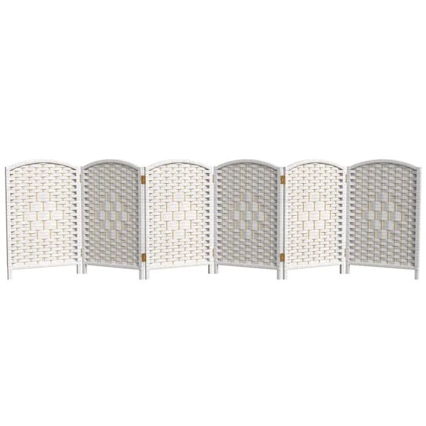 Oriental Furniture 2 ft. Short Diamond Weave Fiber Folding Screen - White - 6 Panel