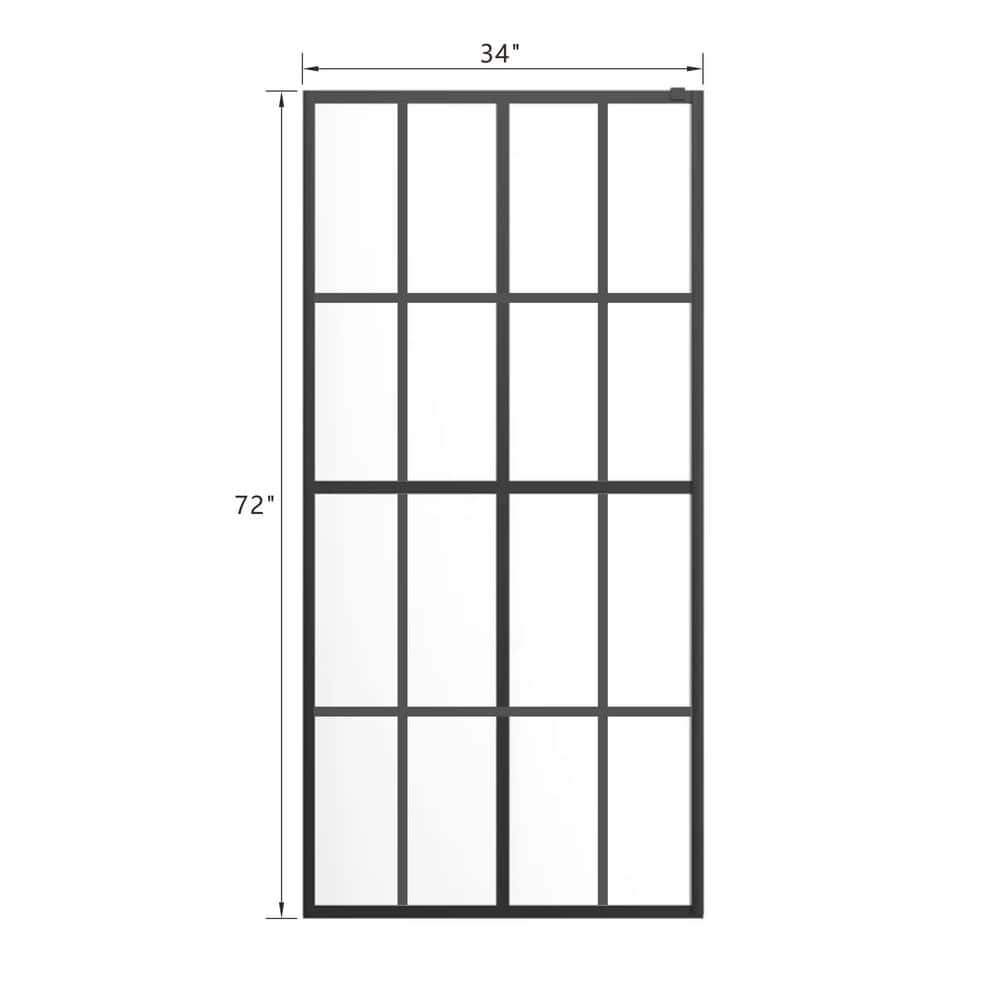 34" x 72" Black Framed Clear Glass Walk-In Shower Door