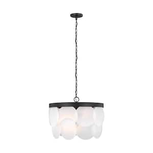 Mellita 6-Light Midnight Black Pendant with Satin Etched Glass Shades