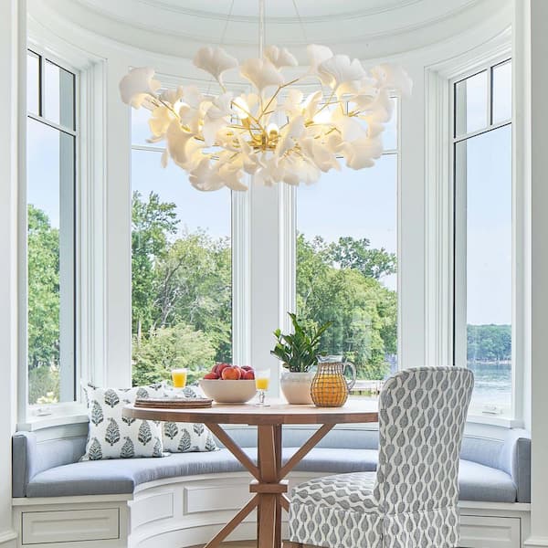 YUYI 8-Light Gold Chandelier, Luxury Ginkgo Branch Chandelier for