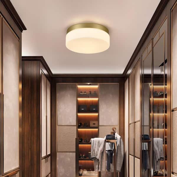 MENCOLULU 12 in. Modern Gold Round Dimmable LED Flush Mount