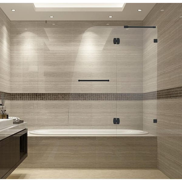 Aston Soleil 48 in. x 58 in. Frameless Hinged Tub Door in Matte Black