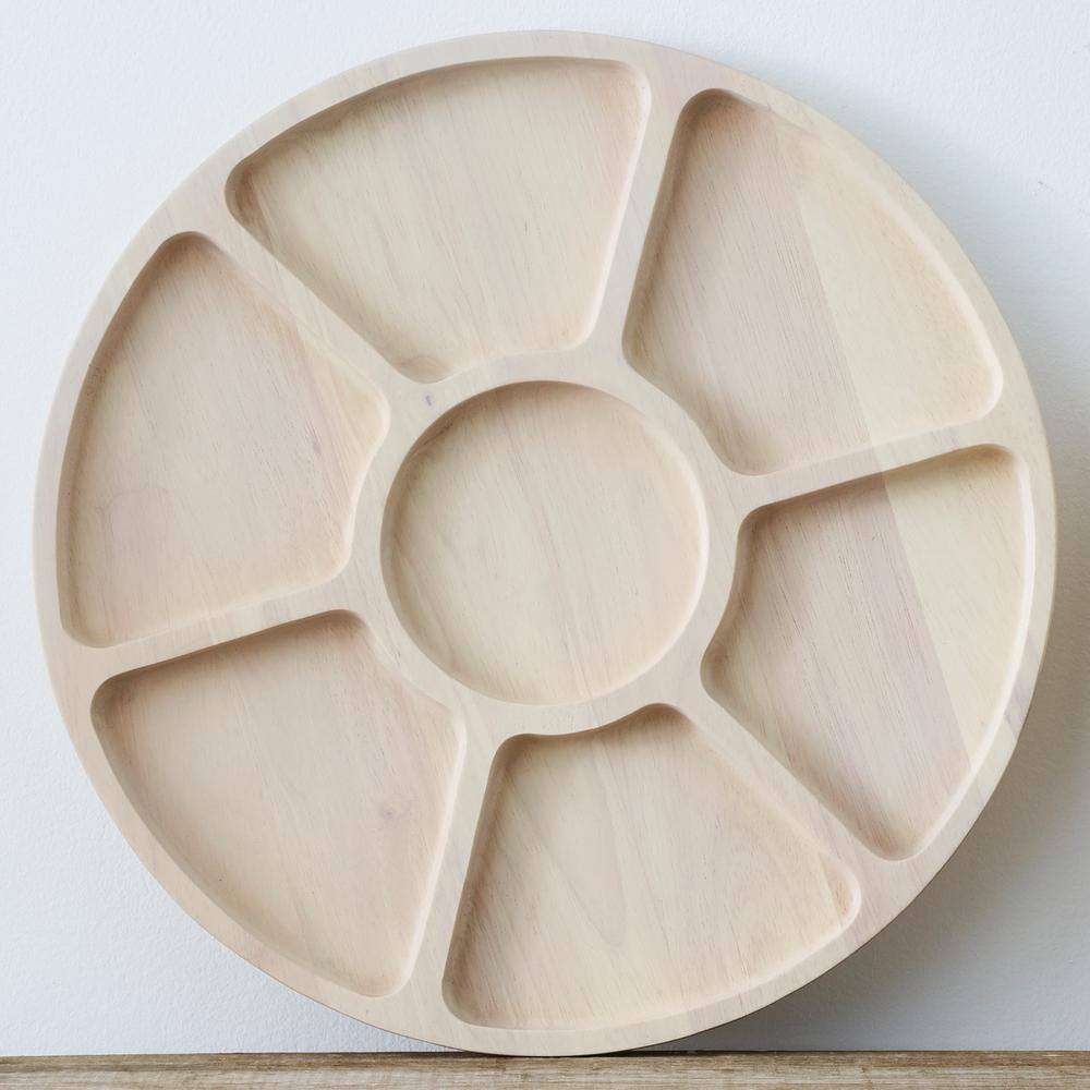 Blonde Rubber Wood Round Compartment Platter, 16"