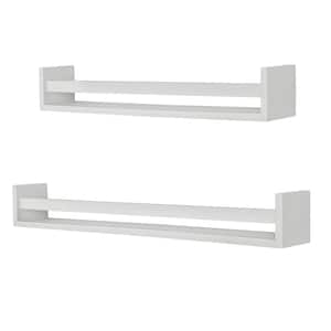 White Wood Floating Wall Shelves (Set of 2)