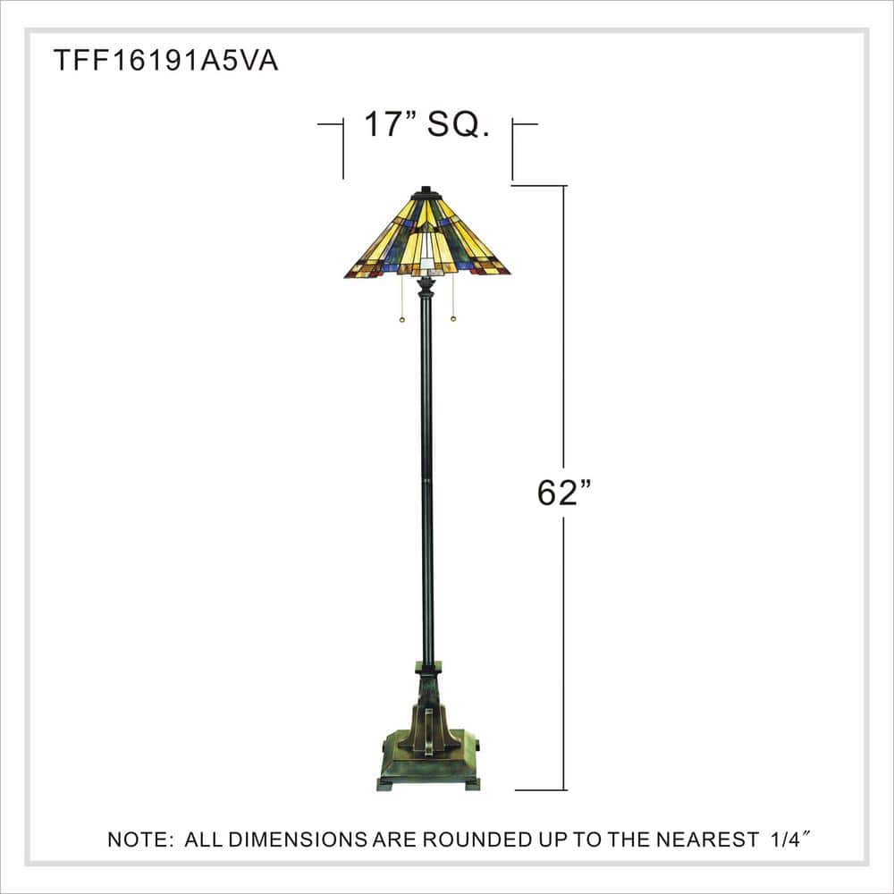 Bronze 62" Arts and Crafts Floor Lamp with Stained Glass Shade