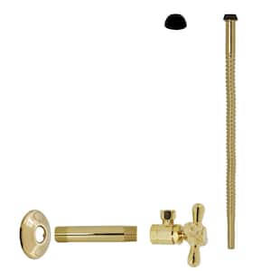 1/2 in. IPS inlet x 3/8 in. OD x 12 in. Corrugated Supply Line Kit with Cross Handle Angle Valve, Polished Brass