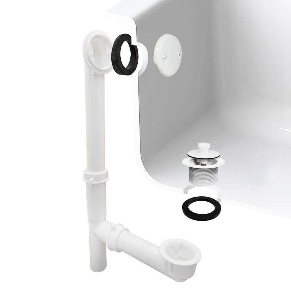 White 1-1/2 in. Tubular Pull and Drain Bath Waste Drain Kit with 2-Hole Overflow Faceplate in Powder Coat White price history on PriceWatchPro