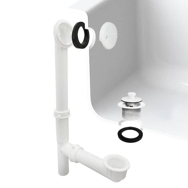 Westbrass White 1-1/2 in. Tubular Pull and Drain Bath Waste Drain Kit with 2-Hole Overflow Faceplate in Powder Coat White