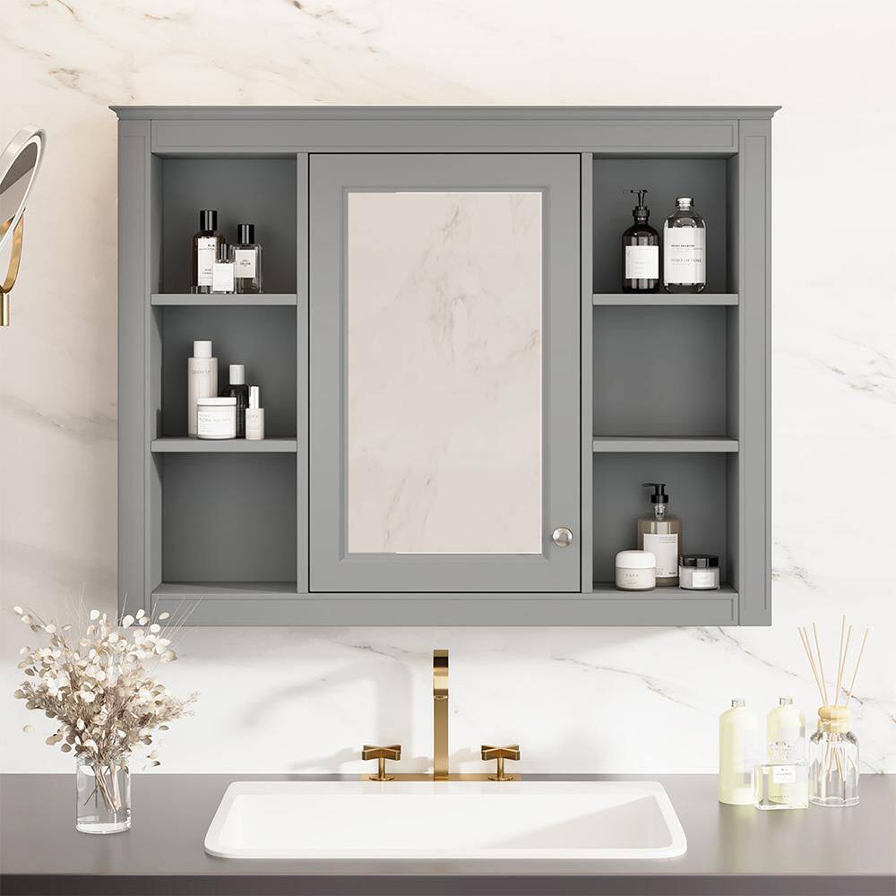 Grey 35.03 in. W x 27.5 in. H Cottage Rectangle MDF Framed Mirror Wall Mirror Vanity Mirror Bathroom Vanity Mirror price history on PriceWatchPro
