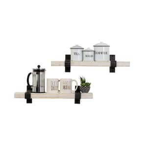 Industrial Grace 6 in. x 24 in. x 6 in. White Pine Wood Floating Decorative Wall Shelves with Wrap Brackets (Set of 2)
