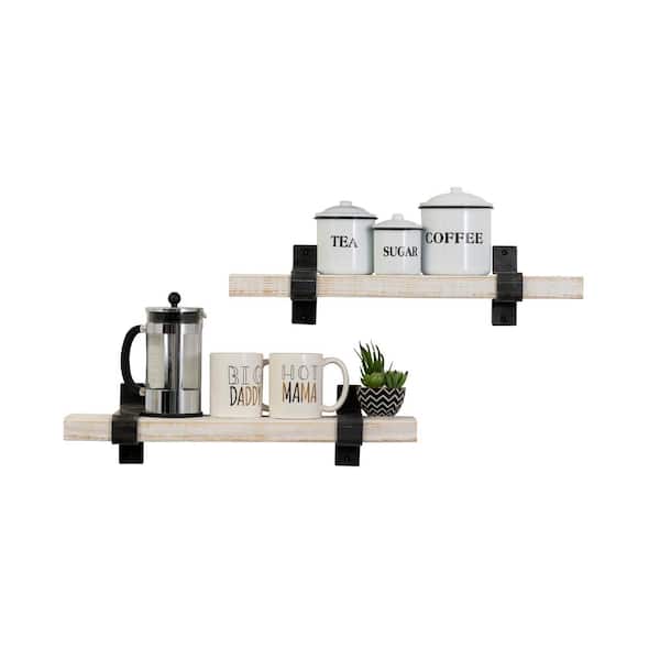 Del Hutson Designs Industrial Grace 6 in. x 24 in. x 6 in. White Pine Wood Floating Decorative Wall Shelves with Wrap Brackets (Set of 2)
