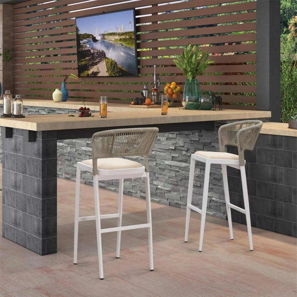 PURPLE LEAF Modern Aluminum Low Back Rattan Bar Height Outdoor Bar ...