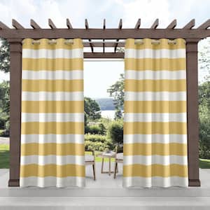 Cabana Sundress Yellow Stripe Light Filtering 54 in. x 108 in. Grommet Top Indoor/Outdoor Curtain Panel (Set of 2)