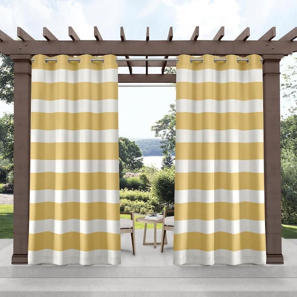 EXCLUSIVE HOME Cabana Sundress Yellow Stripe Light Filtering 54 in. x 108 in. Grommet Top Indoor/Outdoor Curtain Panel (Set of 2)