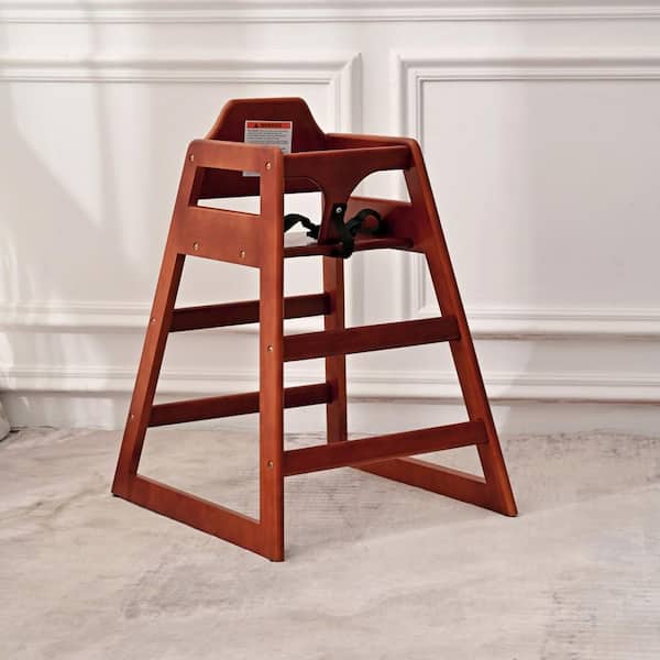 Walnut Pine Baby High Chair with Adjustable Straps, Perimeter Guardrails