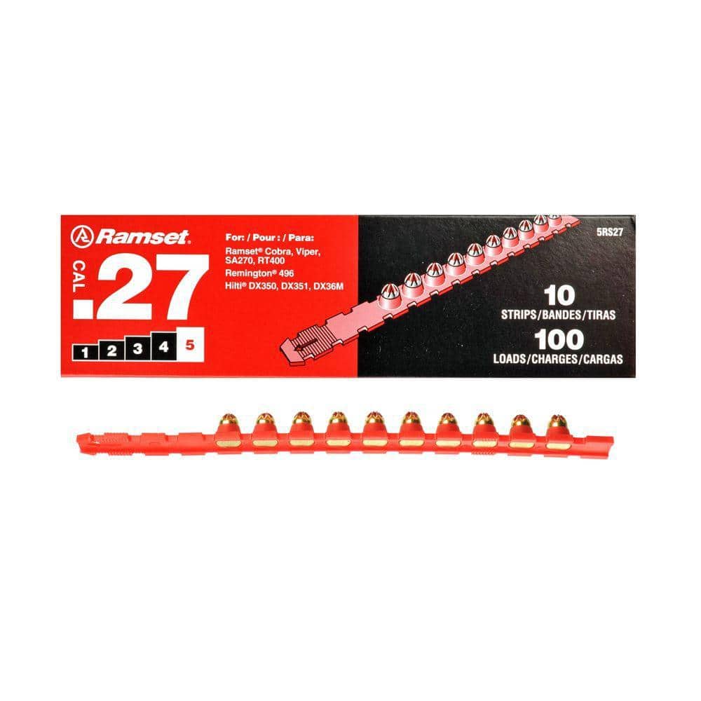 Ramset 0.27 Steel & Concrete Strip/Single-Use Load/Booster Caliber Red  Strip Loads (100-Count) 00682 - The Home Depot