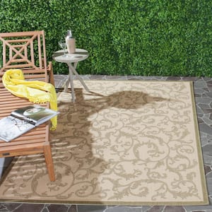Courtyard Natural/Olive 8 ft. x 8 ft. Square Border Indoor/Outdoor Patio  Area Rug