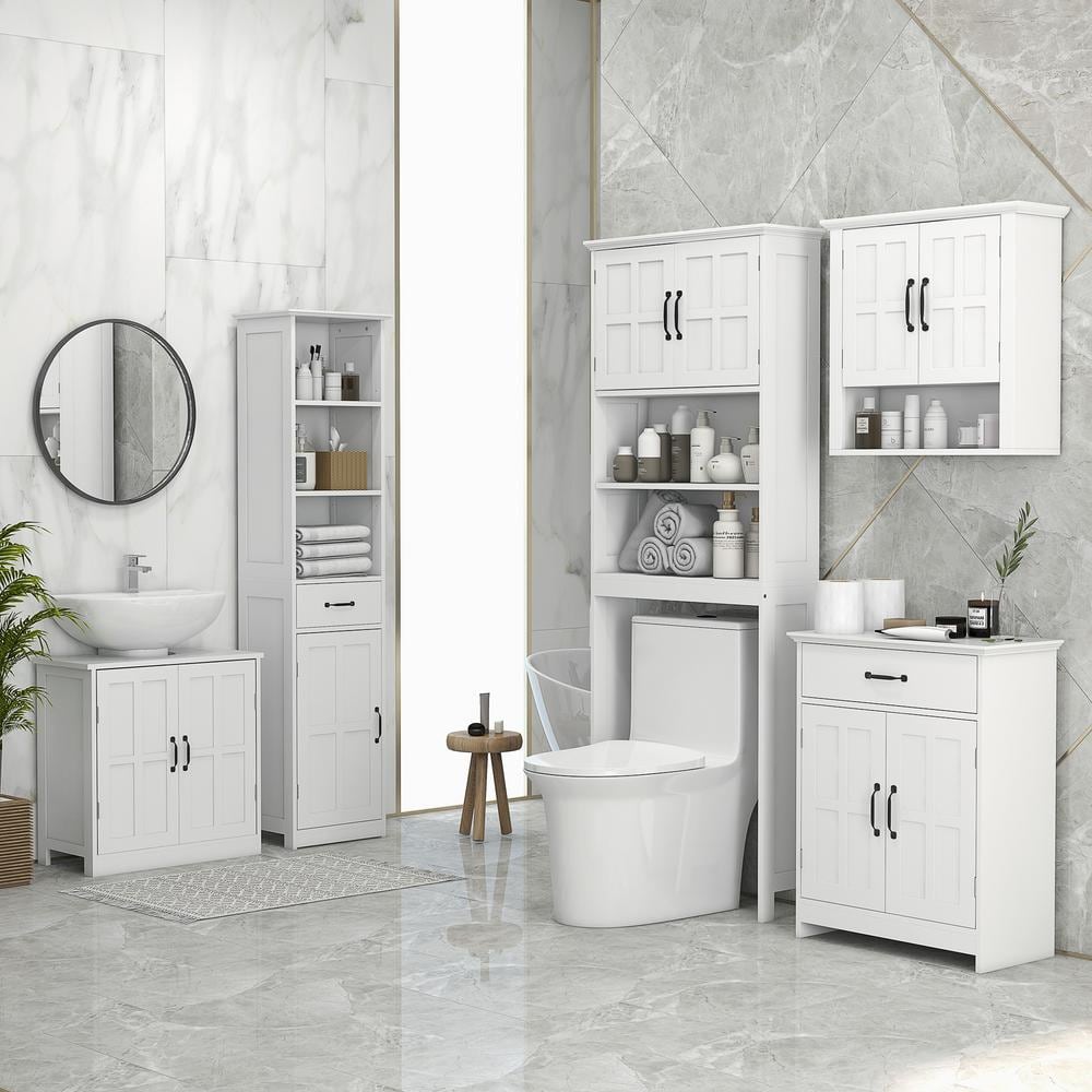 White Tall Bathroom Storage Cabinet with Adjustable Shelves