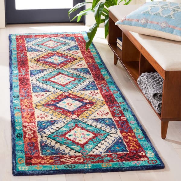 Aspen 2 ft. x 7 ft. Blue/Rust Western Geometric Runner Rug