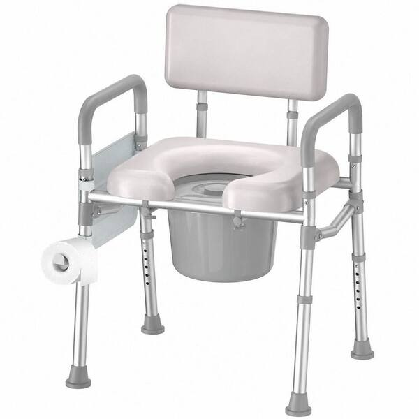 Bedside Commode Chair with Padded Seat Backrest, Aluminum Dual-Crossbar, Height Adjustable, 350 lb. Capacity Toilet Seat