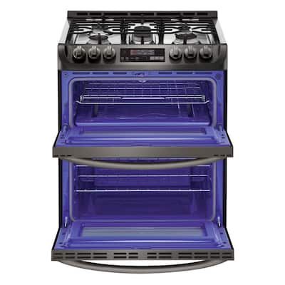 6.9 cu. ft. Smart Double Oven Slide-In Gas Range with ProBake Convection & EasyClean in Black Stainless Steel