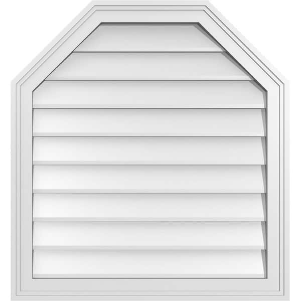 Ekena Millwork 26 in. x 28 in. Octagonal Top Surface Mount PVC Gable Vent: Decorative with Brickmould Frame