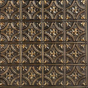 Gothic Reams 2 ft. x 2 ft. Glue Up PVC Ceiling Tile in Antique Gold (200 sq. ft./case)