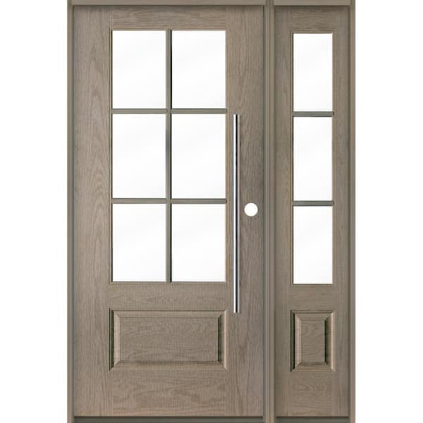Krosswood Doors Faux Pivot 50 in. x 80 in. 6-Lite Left-Hand/Inswing Clear Glass Oiled Leather Stain Fiberglass Prehung Front Door w/RSL