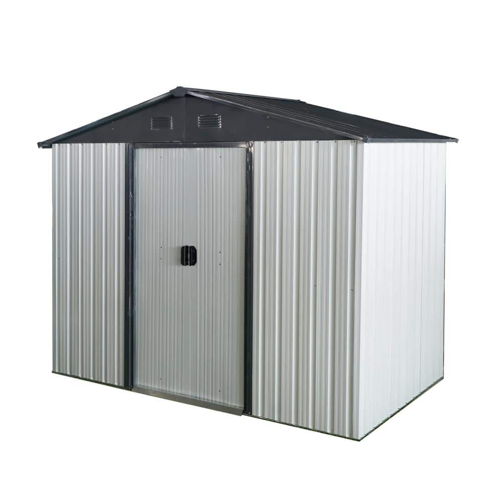 Sturdy 7.4 ft. W x 3.9 ft. D Outdoor Metal Shed with Metal Foundation White